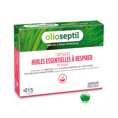 OLIOSEPTIL КАПСУЛЫ ЭФИРНЫЕ МАСЛА ДЛЯ ИНГАЛЯЦИЙ / HUILES ESSENTIELLES A RESPIRER, блистер 15 капсул
