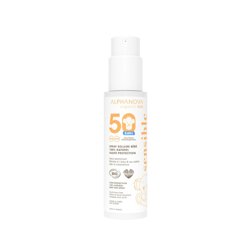 Органічний сонцезахисний спрей для немовлят і дітей SPF 50, ALPHANOVA Organic Sun, 100 г