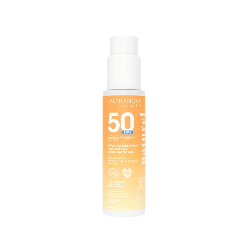 Дитячий органічний сонцезахисний спрей SPF 50 від 3 років, ALPHANOVA Organic Sun, 100 г (AN22)