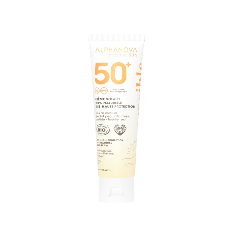 Органічний мінеральний крем для обличчя SPF50+ для чутливої шкіри, ALPHANOVA Organic Sun, 50г (AN23)