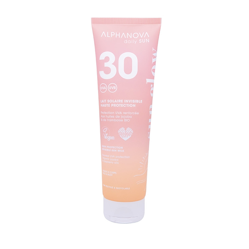 Сонцезахисне молочко SPF 30 невидиме для обличчя та тіла, для всієї родини (від 3 років) ALPHANOVA Daily Sun, 150 мл