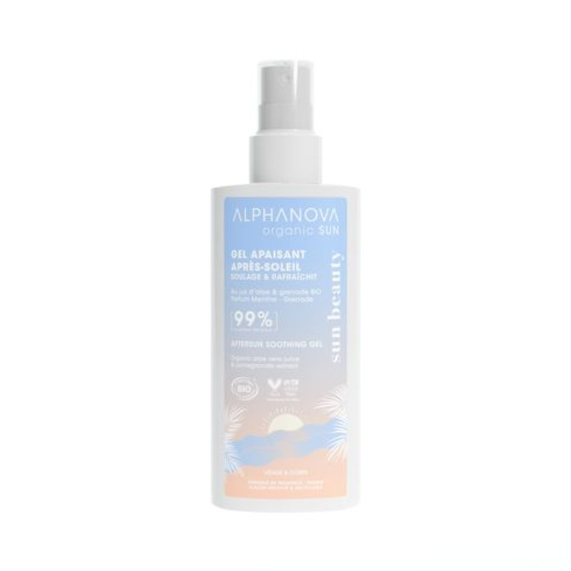 ALPHANOVA Organic Sun Органічний заспокійливий охолоджувальний гель-спрей після засмаги з алое вера, 125 мл